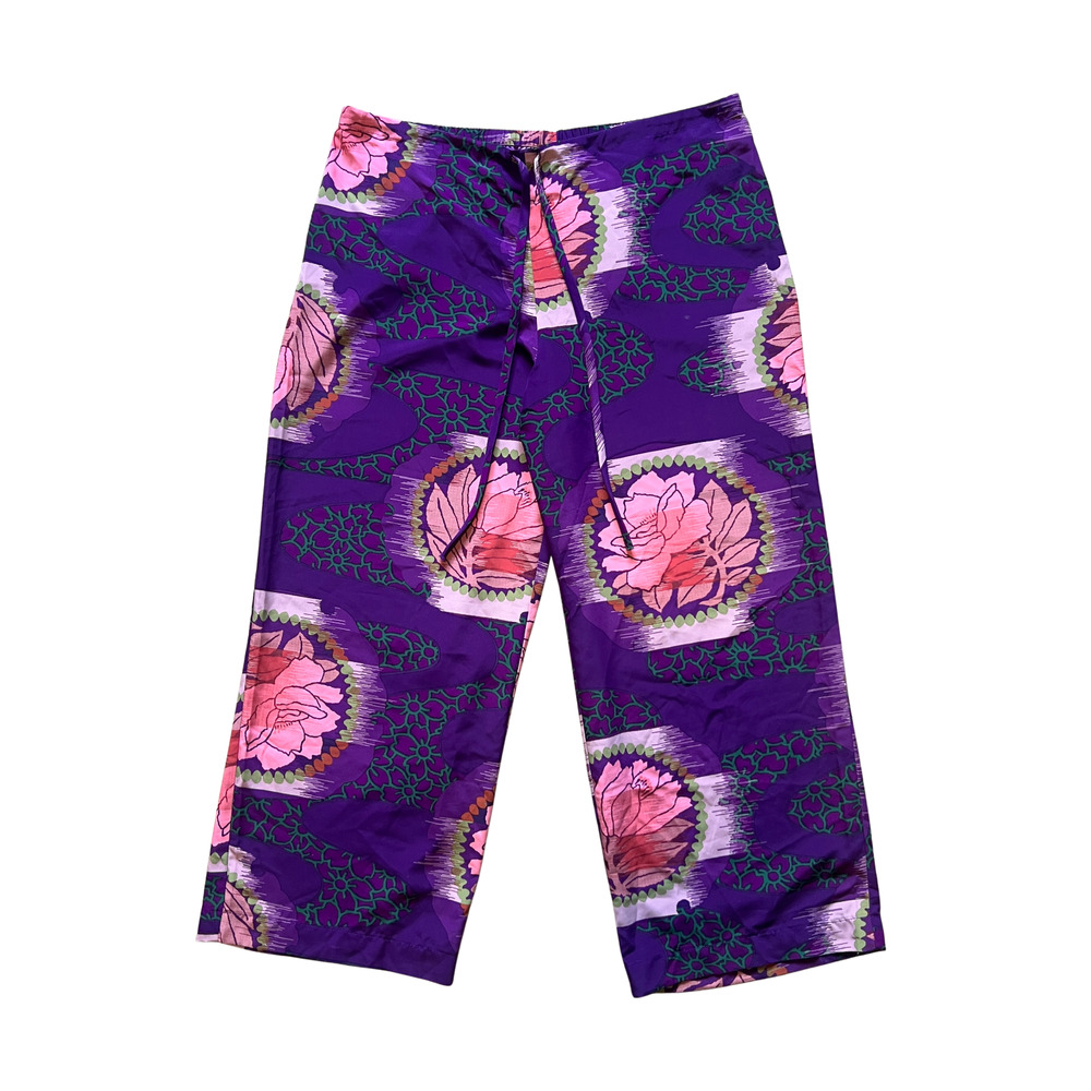 Natori Pajama Pants Purple Floral Abstract Satin Artsy Eclectic Boho Maximalist